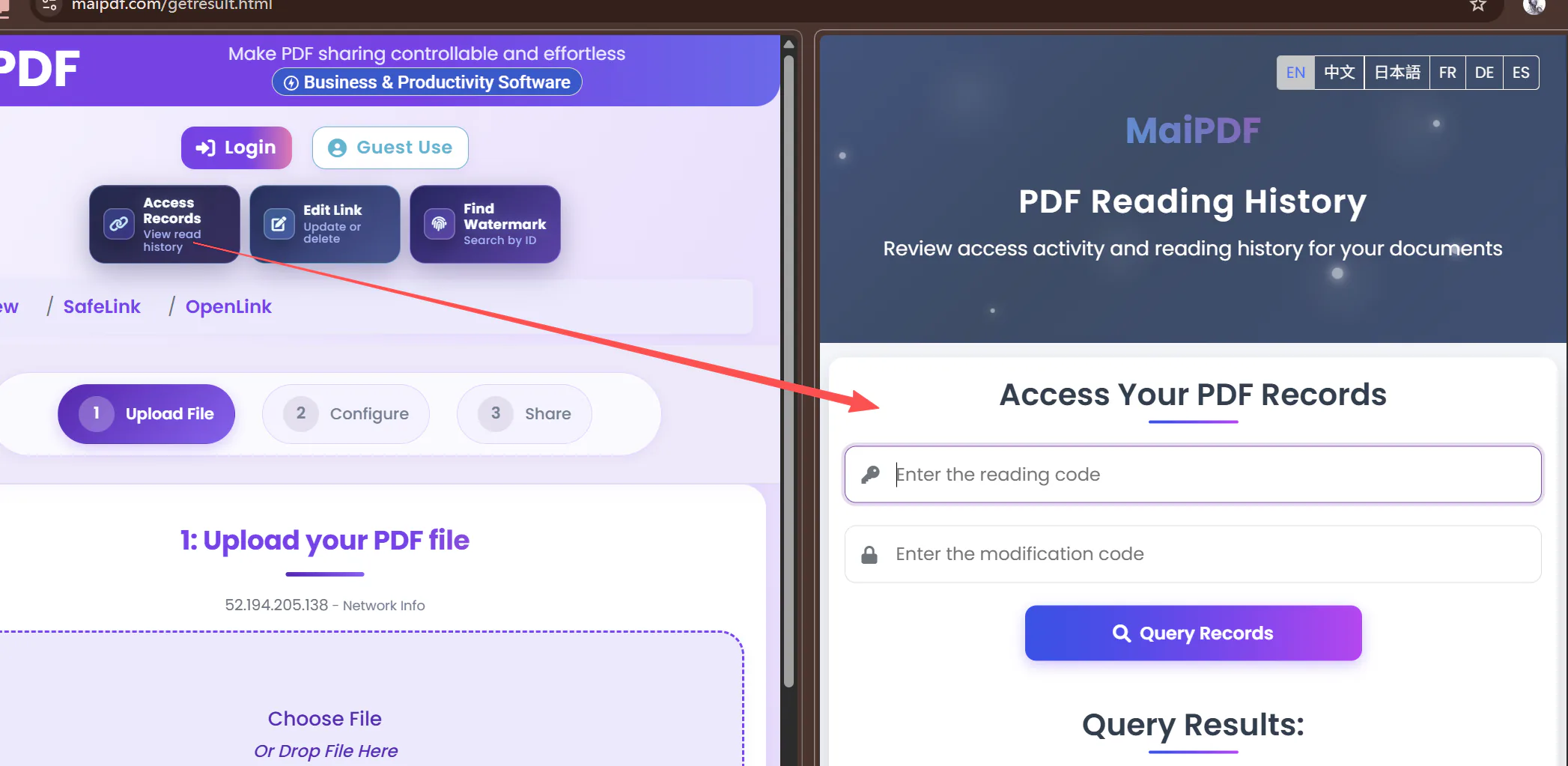 MaiPDF access records — who opened, when, how many times