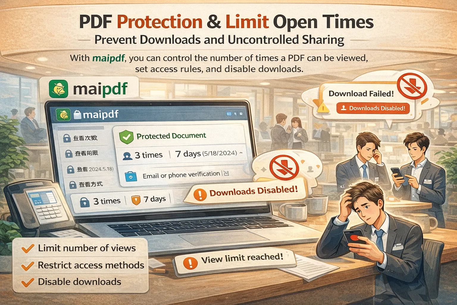Open limit and expiration rule example in MaiPDF