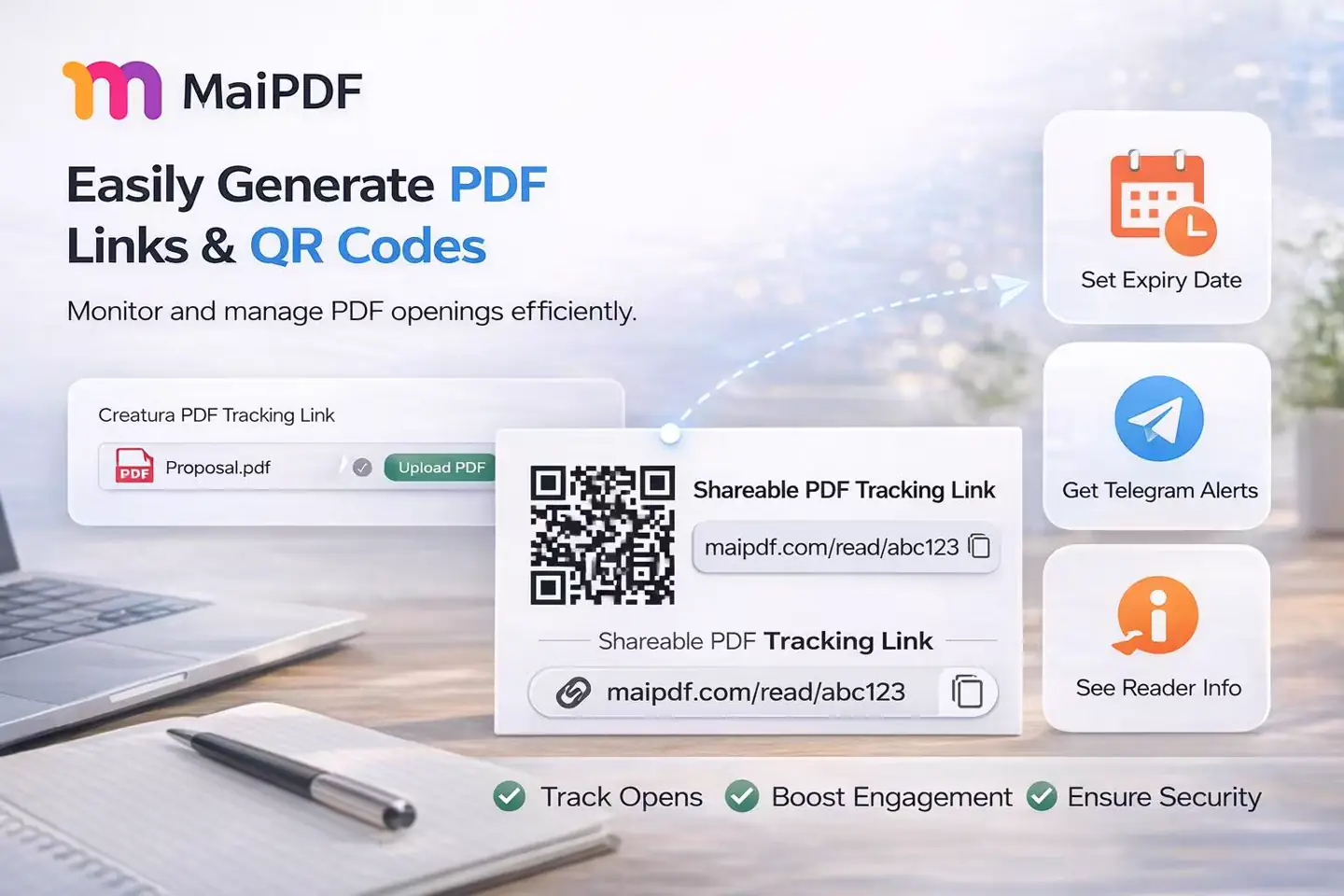 MaiPDF link and QR generator for a controlled PDF share