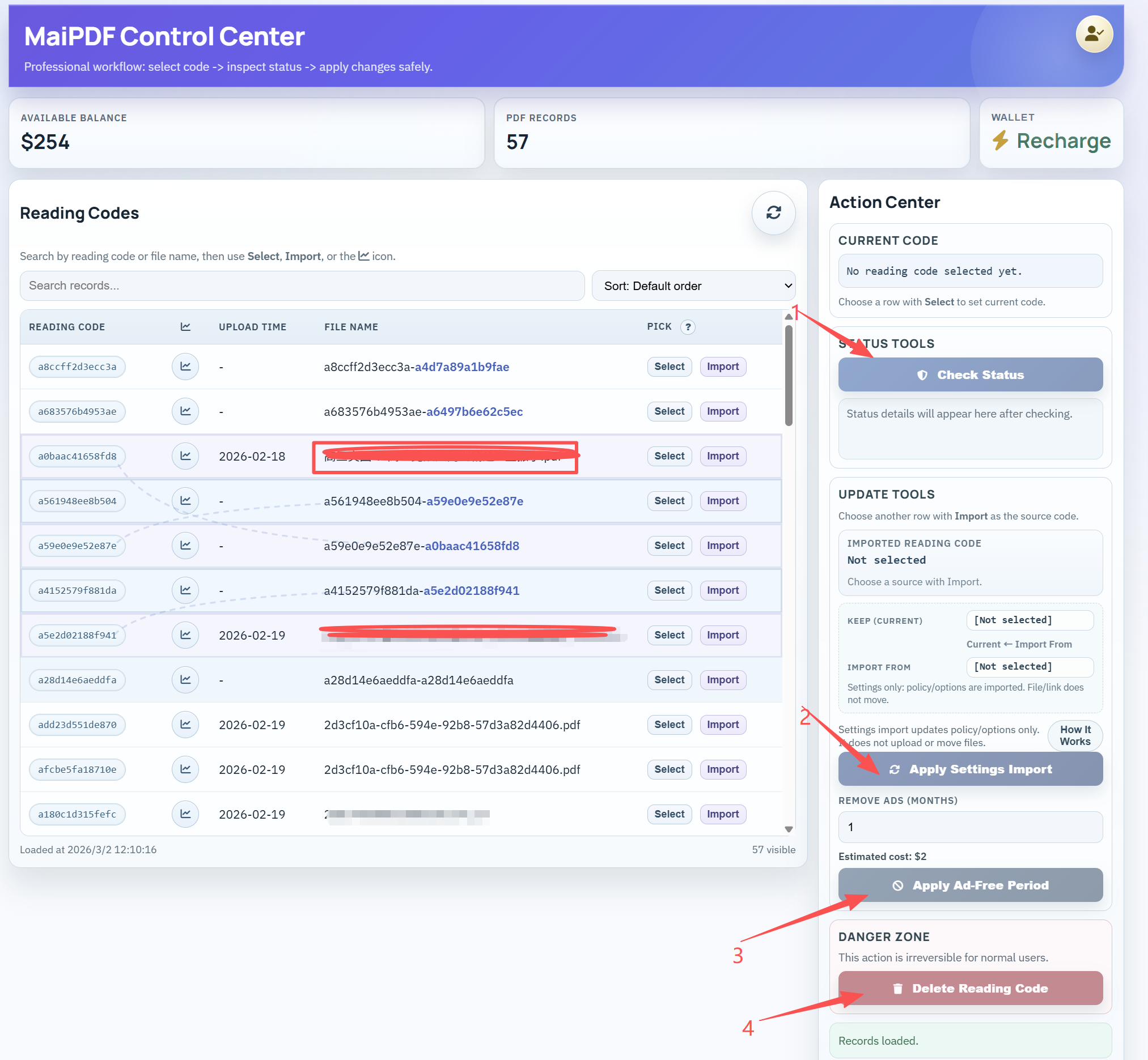 MaiPDF access control panel — all settings in one place